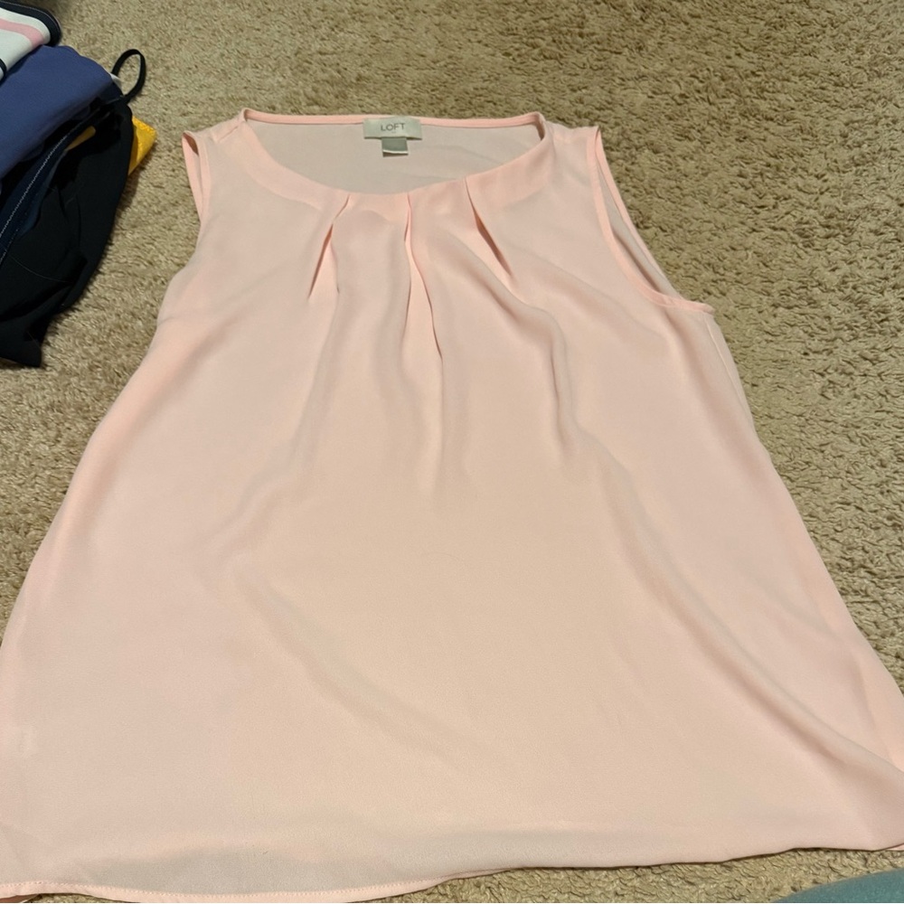 LOFT Pink Pleated Sleeveless Blouse